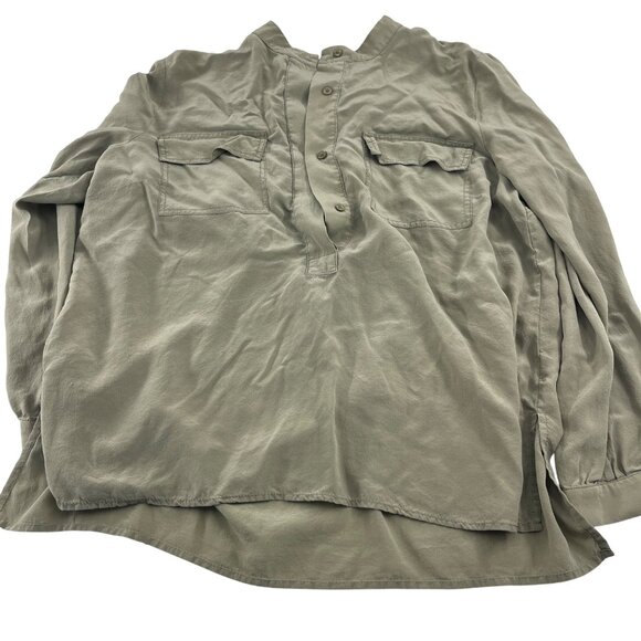 Talbots Women's Long Sleeve Shirt L 100% Silk Army Green - Picture 1 of 5